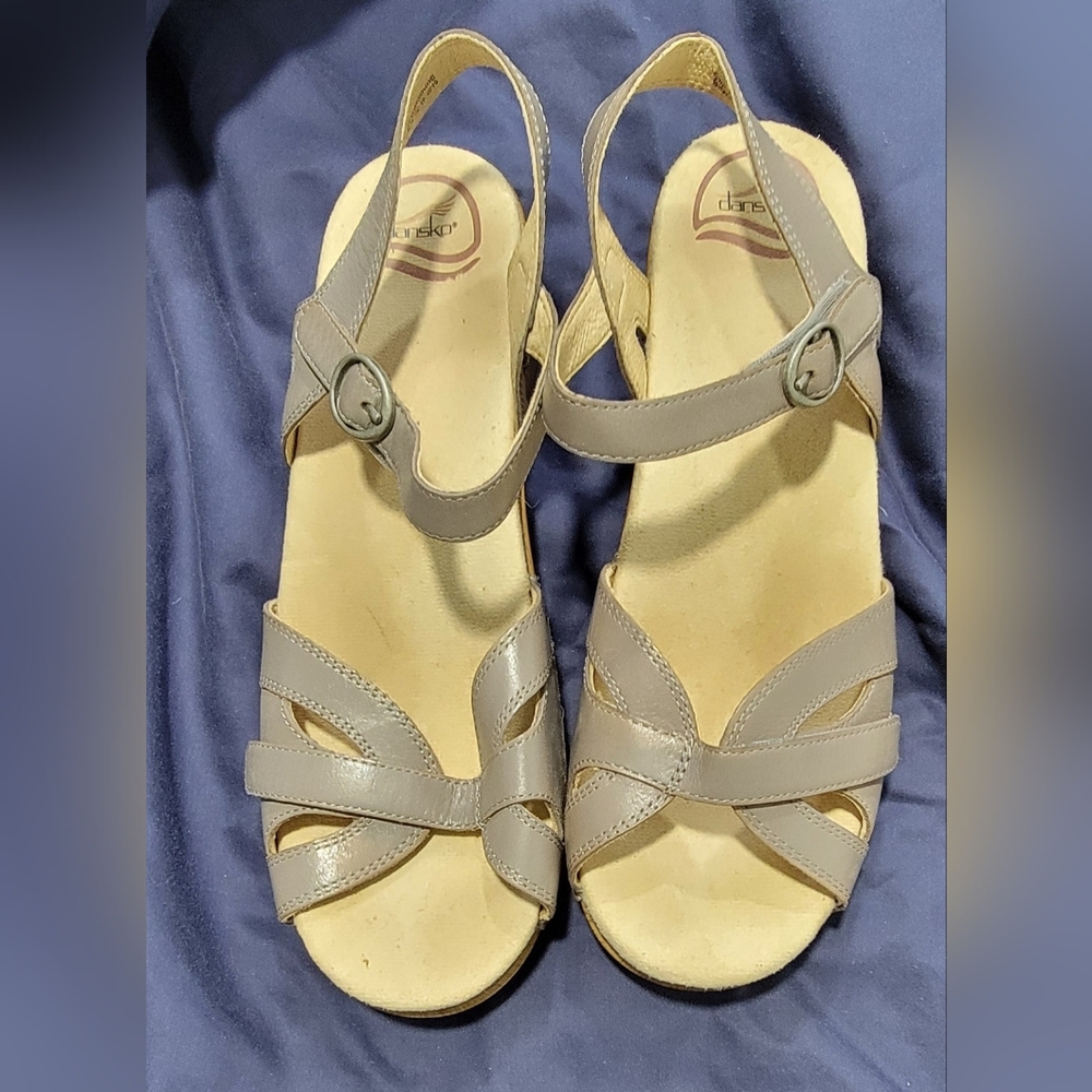 Dansko Sandals Gray Leather with Crisscross Straps